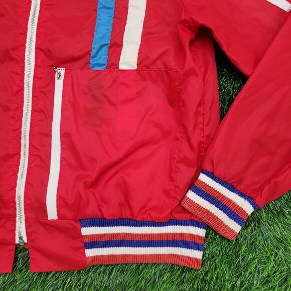 Vintage 80s Hippie MOD Zip Windbreaker Jacket L/XL 23x26 Red - Picture 9 of 13